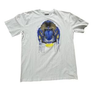 Marcelo Burlon White Graphic T-Shirt with Blue and Yellow Baboon Print